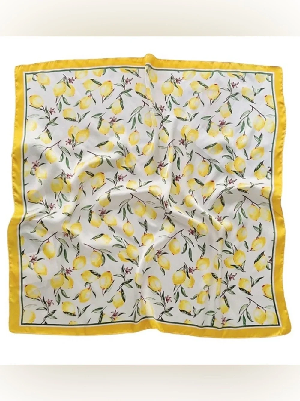 Lemon Print Satin Scarf Square Cottagecore Coastal Italian Summer Chic NWT